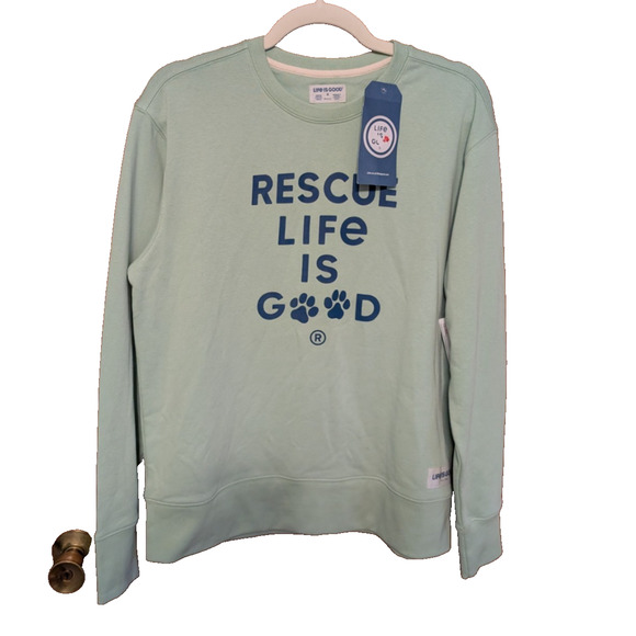 NEW Rescue Life Is Good French Terry Crew Sweatshirt Womens MEDIUM NWT - Picture 3 of 5